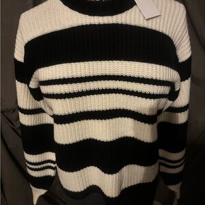 Equipment Femme • Soft • 100% Wool • Black and White (off white) Striped Sweater